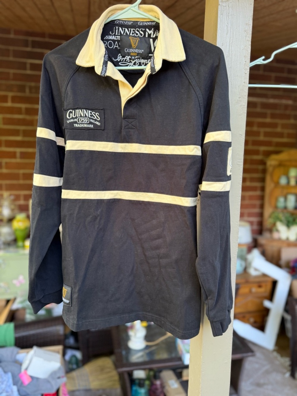 Guinness Traditional Irish Black & Cream long-sleeve Rugby Jersey Shirt med polo